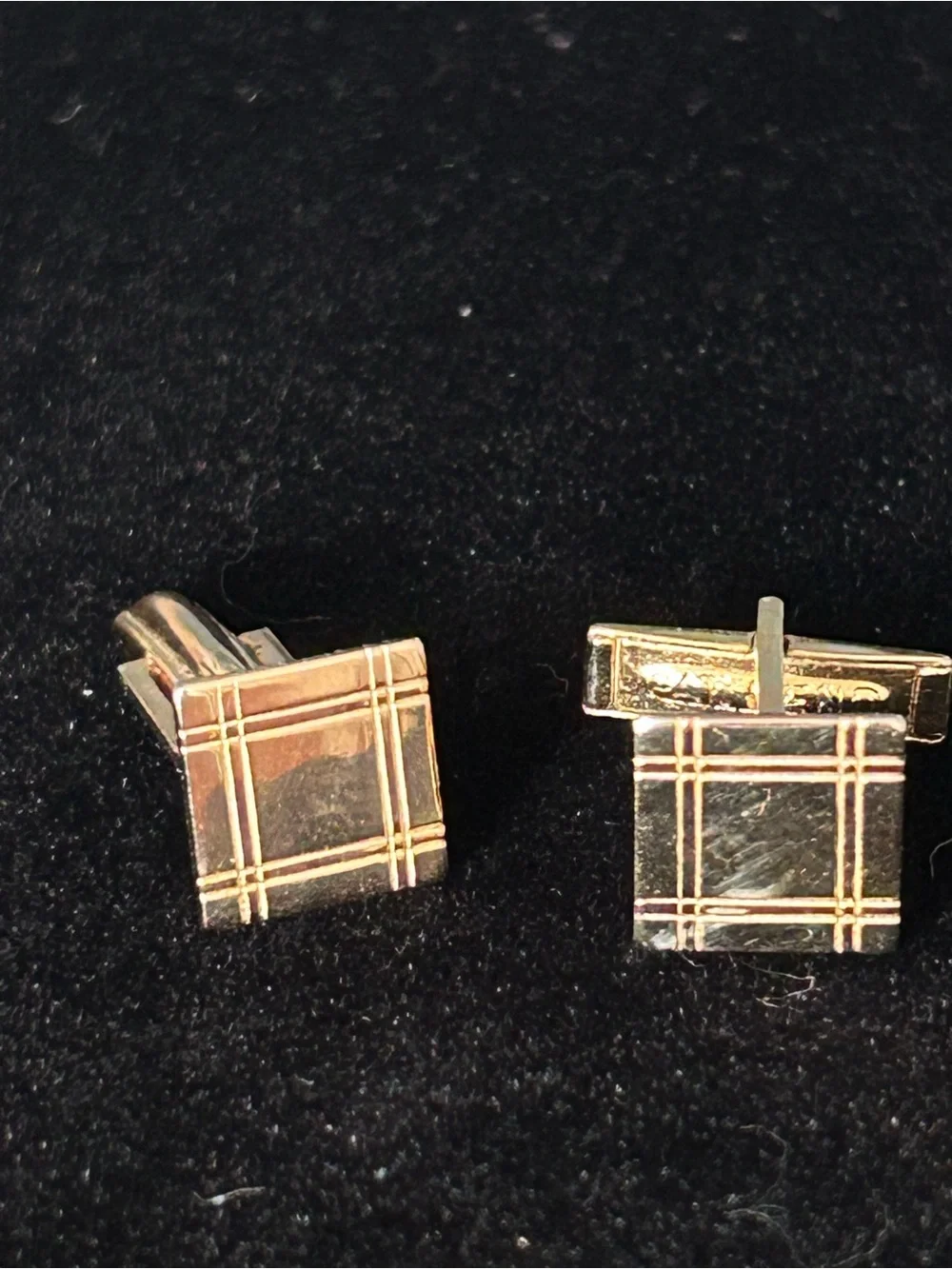Polished gold, tartan plaid square cufflinks